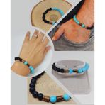 Turkuaz & Oniks Taşı 8mm Unisex Tasarım Bileklik Hawaii Model (4674)