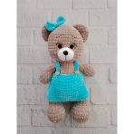 Turkuaz Tulumlu Sevimli Ayıcık Amigurumi Organik Oyuncak
