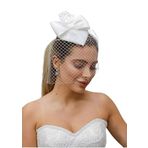 Turkuaz(499) Gelin Kep/Gelin Vualet/Düğün Nikah Fiyonklu Beyaz Şapka Beyaz Standart