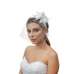 Turkuaz(587) Gelin Saç Aksesuarı Nikah Düğün Tüllü Çiçekli İncili Saç Aksesuarı Beyaz Tek Ebat