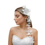Turkuaz(591) Gelin Saç Aksesuarı/Nikah Düğün Sarkıntılı Çiçek İnci Beyaz Saç Aksesuarı Beyaz Tek Ebat