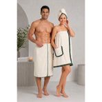 Türkühome Çift Spa Sauna Havlu Seti Kadın Erkek Bornoz Havlusu ve Saç Bonesi