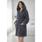 Türkühome Kapüşonlu Kadın Wellsoft Bornoz - Sabahlık - L - XL - Gri
