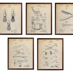 Turnip Designs Berber Sandalyesi Jilet Makası Tıraş Fırçası Patent Berber Dükkan Dekor Banyo Duvar Sanatı Tıraş Fırçası Poster TDP1020