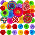 TURNMEON 36 Adet Fiesta Parti Süslemeleri 18 Renkli Asılı Kağıt Hayranları 18 Meksika Pom Poms Çiçekler Cinco De Mayo Parti Süslemeleri Taco Salı Fiesta Malzemeleri Luau Fotoğraf Sahne Karnaval