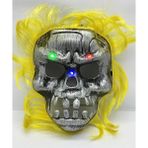 Turtcest Parti Aksesuar Sarı Saçlı LED Işıklı Kuru Kafa Iskelet Korku Maskesi 22 x 25 cm