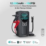 Turtle Kensa Taşınabilir Akü Takviye Cihazı ve Hava Kompresörü 150 Psı - 12.000 Mah