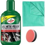 Turtle Wax Krom ve Metal Parlatıcı 300 ml + Cila Süngeri + Mikrofiber Bez
