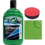 Turtle Wax Metalik Cila ve PTFE Katkılı Boya Koruyucu 500 ml - Kristal Parlaklık ve Ultra Koruma + Mikrofiber Bez + Cila Süngeri