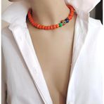 Turuncu Cam Kabak Boncuk Nazar Detaylı Choker Kolye