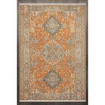 Turuncu Çerçeve Modern Geometrik Etnik Eskitme Desenli Boho Makinada Yıkanabilir Hafif Hav Toz Vermez Leke Tutmaz Kaymaz Taban Dijital Makine Baskı Halı Oturma Odası Salon Yolluk Koridor Mutfak Halısı