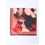 Turuncu Çiçek Desenli Çizgi Detaylı Eşarp