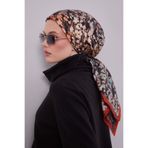 Turuncu Çiçekli Soyut Desen Twill İpek Eşarp