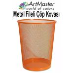 Turuncu Çöp Kovası Paslanmaz Çelik Fileli 1 Adet Ofis Büro Okul Çöp Kovası Metal Delikli Kolay Kullanım