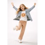 Turuncu Gardrop 6-9 Yaş Taşlı Kot Ceket Baskılı Kot Pantolon Kız Takım Latte - 6 Yaş