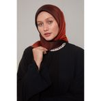Turuncu Geçişli Twill İpek Eşarp