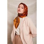 Turuncu Karmaşık Desen Twill İpek Eşarp
