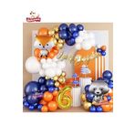 Turuncu Lacivert Gold 6 Yaş Rakun Ve Tilki Folyolu Doğum Günü Balon Zincir Seti