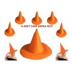 Turuncu Renk Keçe Cadı Şapkası Yetişkin Çocuk Uyumlu 6 Adet
