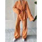 Turuncu Şal Yaka Kimono Pantolon Takım
