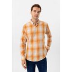 Turuncu Slim Fit Desenli Düğmeli Yaka Gömlek - XL - Turkuaz