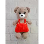 Turuncu Tulumlu Sevimli Ayıcık Amigurumi Organik Oyuncak