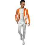 Turuncu ve Beyaz Şerit Desen Torba Cep Blazer Tek Ceket Slim Fit | Agustini - 54