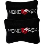 Tusba Market Honda Uyumlu Siyah Polar Ortopedik Araç Koltuk Seyahat Nakışlı Boyun Yastık / 2'li Set