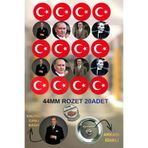 tuse rozet dükkanı Türk Bayrağı-Atatürk 44Mm Buton Rozet 20 Adet