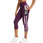 Tuspryt Tayt Kadın 3/4 Eşofman Altı Kadın Cepli Spor Pantolonu Kadın 3/4 Opak Fitness Pantolonu Tayt Kadın, Lila/Baskı, L