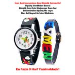 tutkanstore Uçak Desenli Çocuk Kol Saati İsme Özel Renkli Harf Bileklik Siyah Kordon Alıştırma Saati