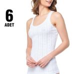 Tutku Elestan Kalın Askılı Jakarlı Bayan Atlet 6'lı - Siyah - L - XL