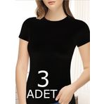 Tutku Elit 2202 Elastan Yarım Kol 3 Adet Siyah Kadın Body
