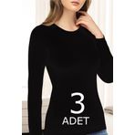 Tutku Elit 2203 Elastan 3 Adet Siyah Uzun Kol Kadın Body