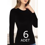 Tutku Elit 2203 Elastan 6 Adet Siyah Uzun Kol Kadın Body