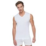 Tutku Erkek 12'li Paket Spor V Yaka Sıfır Kol Atlet, Beyaz, M
