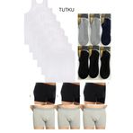 Tutku Erkek 6'lı Penye Atlet-6'lı Likra Boxer-6'lı Bambu Kısa Çorap Takım, Beyaz, L