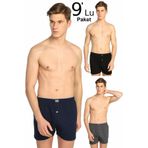 Tutku Erkek Boxer, Karışık Renk, 9'lu Paket, Penye Düğmeli, M Beden