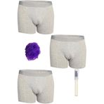 Tutku Erkek Likralı Elastan Beyaz Boxer 3'lü Set + Kalem Parfüm + Lif, Gri, S