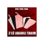 Tutku Kadın Kaliteli%100 Pamuklu 3'lü Jakarlı İç Çamaşır Takımı, Beyaz-Siyah-Pudra, L/XL