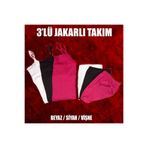 Tutku Kadın Kaliteli%100 Pamuklu 3'lü Jakarlı İç Çamaşır Takımı, Beyaz-Siyah-Vişne, 1