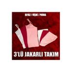 Tutku Kadın Kaliteli%100 Pamuklu 3'lü Jakarlı İç Çamaşır Takımı, Beyaz-Vişne-Pudra, L/XL