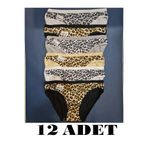 Tutku Kadın Leopar Desen Lüx Bikini Külot, Hipster, Karışık Asorti Renk, 12 Adet Set