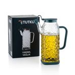 Tutku KT.078 1000 ml Yeşil Plastik Kapaklı Desenli Cam Yağlık