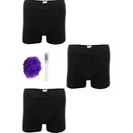 Tutku Likralı Elastan Siyah Erkek Boxer, 3'lü Set + Kalem Parfüm + Lif, XL Beden