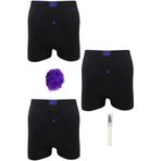 Tutku Pamuklu Düğmeli Siyah Erkek Boxer, 3'lü Set + Kalem Parfüm + Lif, XL Beden