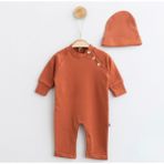 Tütü Baby Kids Reglan Alttan Çıtçıtlı ,yakası Ahşap Düğme Detaylı Tulum - Nar - 0 - 3 Ay