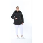 TUTveAL Collection Ithal, Yumuşak Kürklü, Su Itici Mont,büyük Beden, Tavşan Tüylü Kaban,kapitone Mont, Premium Seri - 3XL - Black