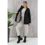 TUTveAL Collection Kadın Suya Dayanıklı Trençkot Kapüşonlu Ekoseli Siyah Trençkot Bonded Kumaş Trençkot