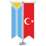 Tuva Cumhuriyeti, Tıva Bayrağı ve Türkiye - Kırlangıç - Saten T direk 2li Masa Bayrağı